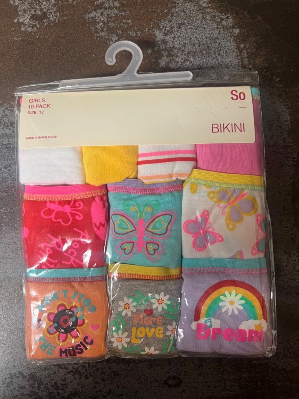 Girls SO 10-Pack Multicolor Bikini Briefs Size 12